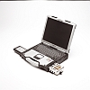 Image of a Panasonic Toughbook CF-29 Open with Extended Battery and Hard Drive Caddy