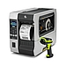 Zebra ZT610 Industrial Label Printer Angled Left with DS3600 Scanner