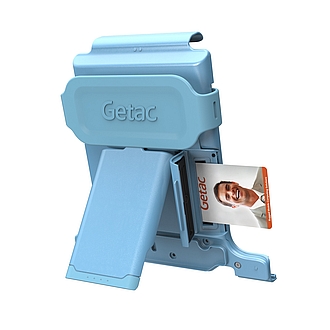 Hand Strap and Kick Stand with Smart Card Reader for Getac RX10H GOHSX2 Image of a Hand Strap and Kick Stand with Smart Card Reader for Getac RX10H GOHSX2